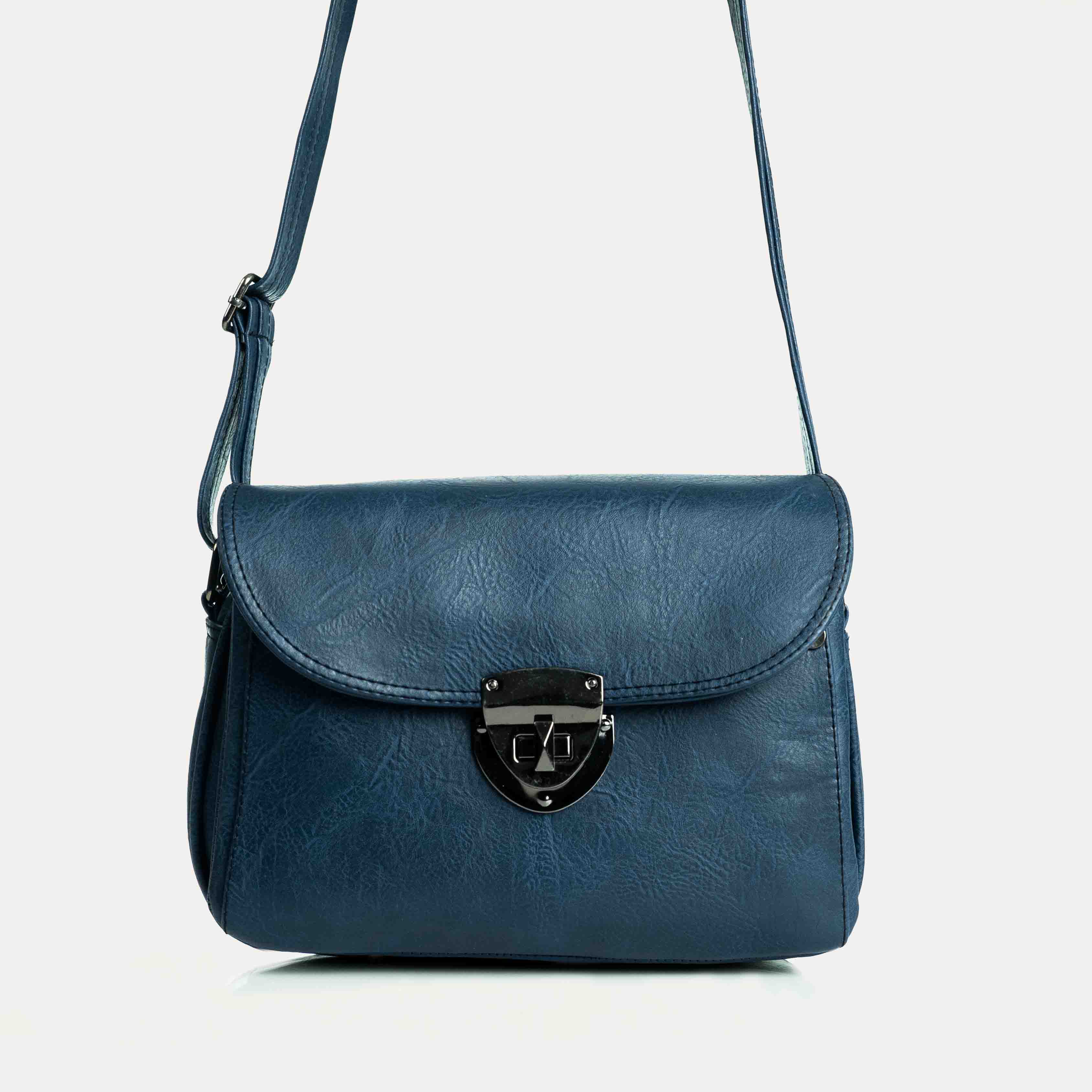  شنطة كروس حريمي جلد إيطالي مستورد كحلي بأكثر من جيب مقاس 17×25