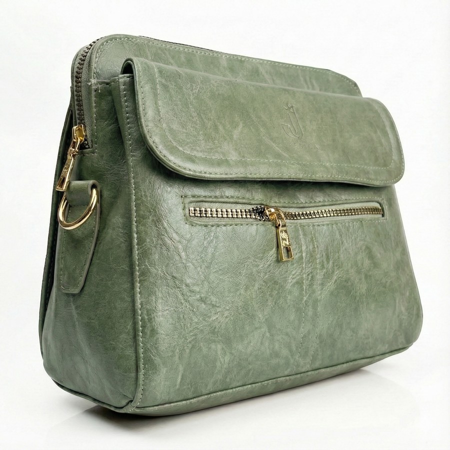 شنطة كروس جلد إيطالي مستورد منت جرين مقاس 22×27