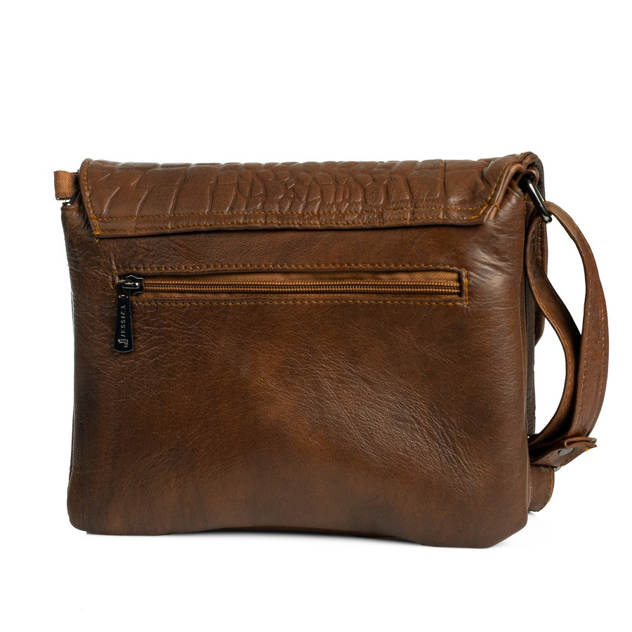 شنطة كروس جلد طبيعي هافان بجيوب داخلية مقاس 20×25 بسوست وإكسسوار مستورد