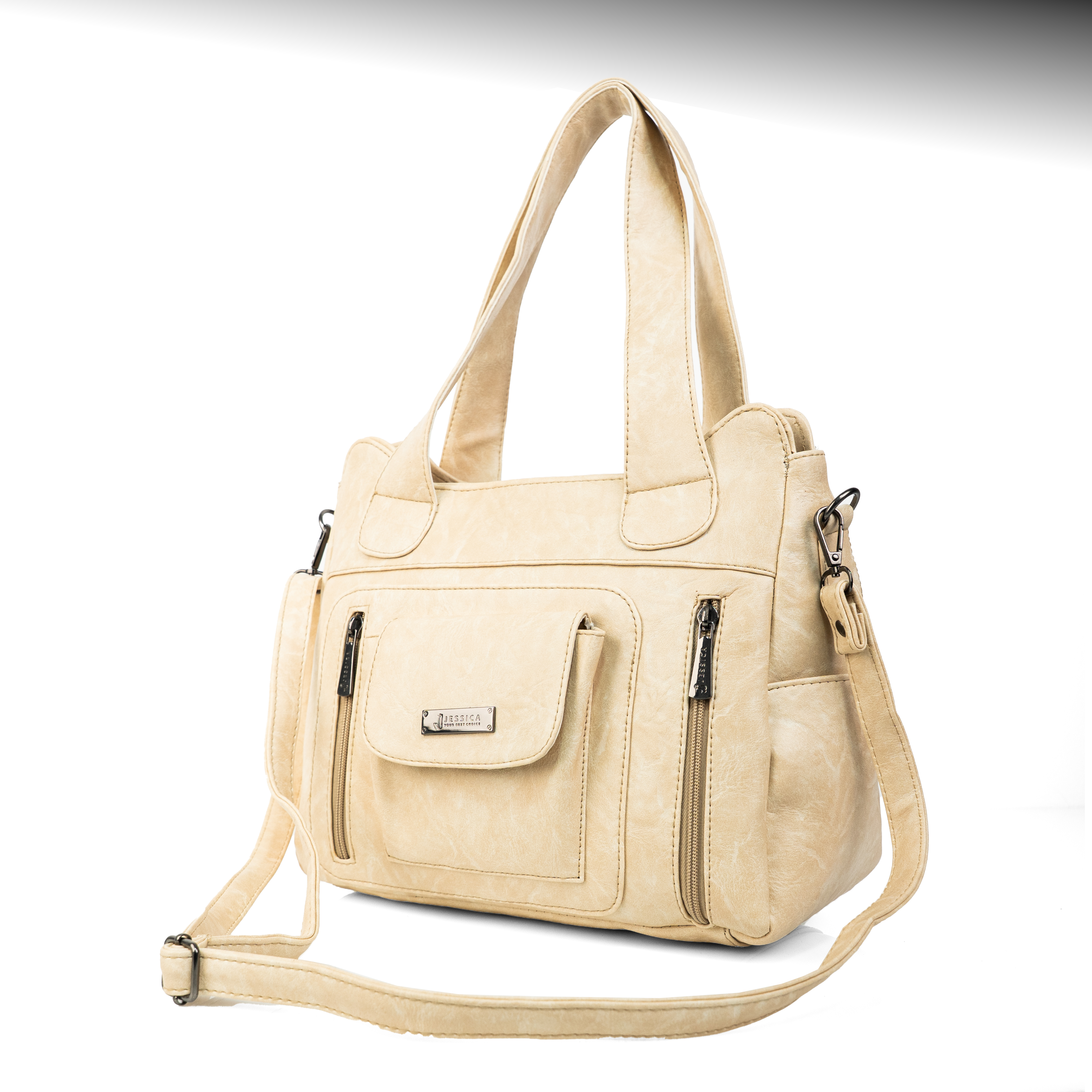 شنطة حريمي جلد إيطالي مستورد بتتشال هاند وكروس بجيوب متعددة وإكسسوارات وسوست مستوردة مقاس 25×30

